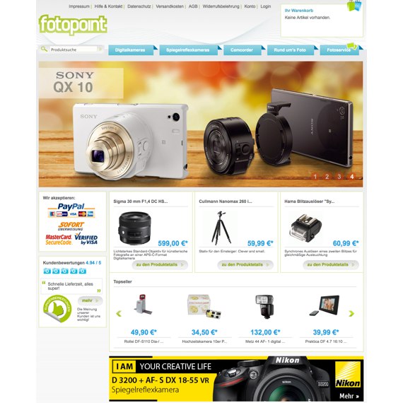 Die Webseite vom Fotopoint.de Shop