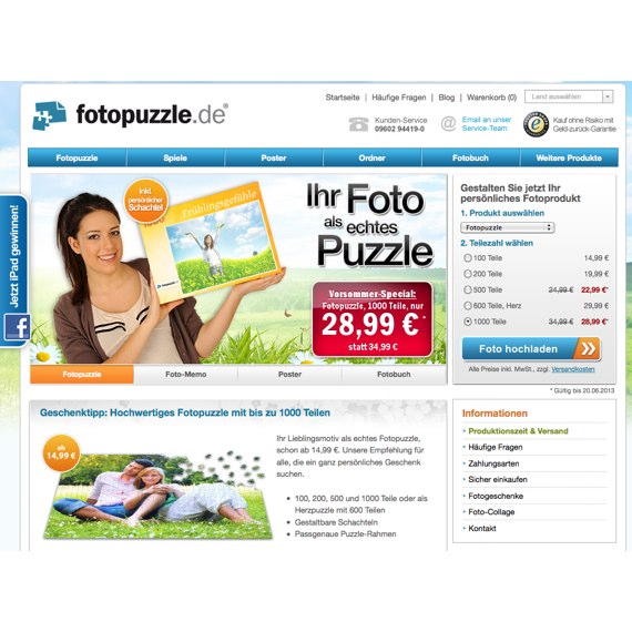 Die Webseite vom Fotopuzzle.de Shop