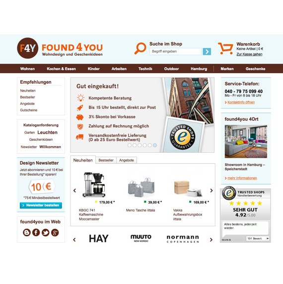 Die Webseite vom found4you.de Shop
