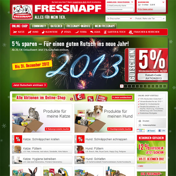 Die Webseite vom Fressnapf.de Shop