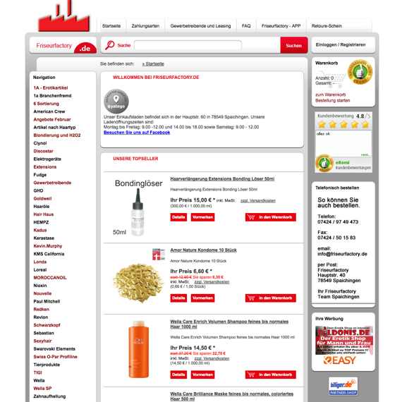 Die Webseite vom Friseurfactory.de Shop
