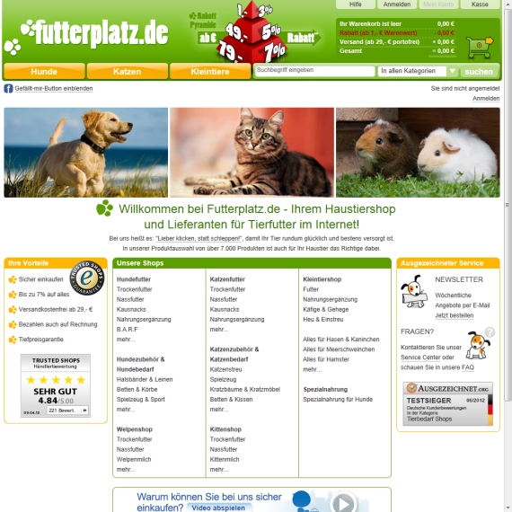 Die Webseite vom Futterplatz.de Shop