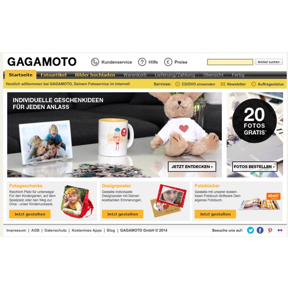 Die Webseite vom Gagamoto.de Shop