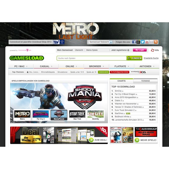 Die Webseite vom Gamesload.de Shop