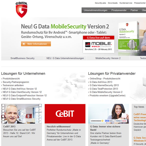 Die Webseite vom GData.de Shop