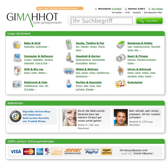 Die Webseite vom Gimahhot.de Shop