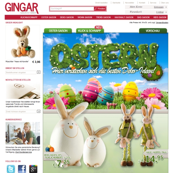 Die Webseite vom Gingar.de Shop