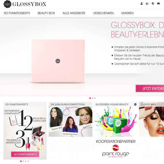 Die Webseite vom Glossybox.de Shop