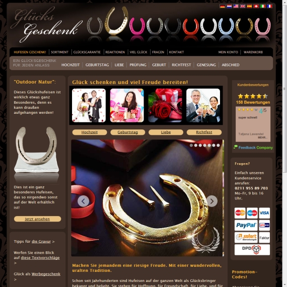 Die Webseite vom Gluecksgeschenk.de Shop