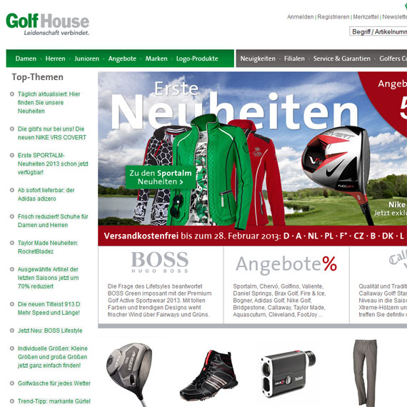 Die Webseite vom Golfhouse.de Shop