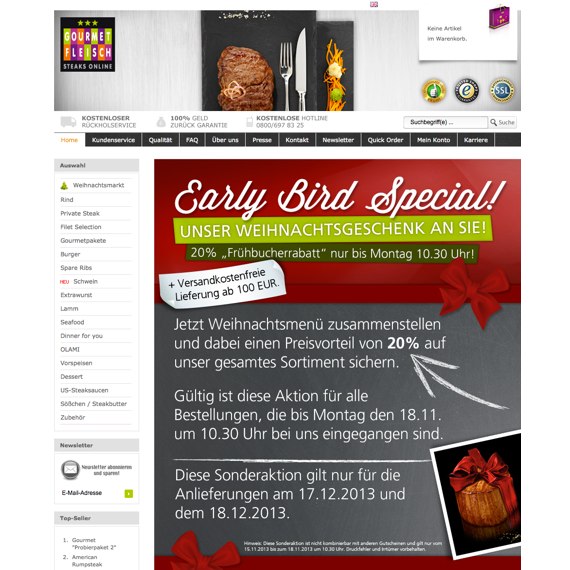 Die Webseite vom Gourmetfleisch.de Shop