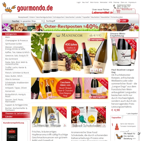 Die Webseite vom Gourmondo.de Shop