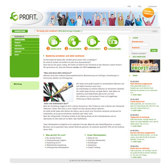 Die Webseite vom GProfit.de Shop