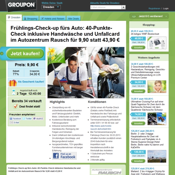Die Webseite vom Groupon.de Shop