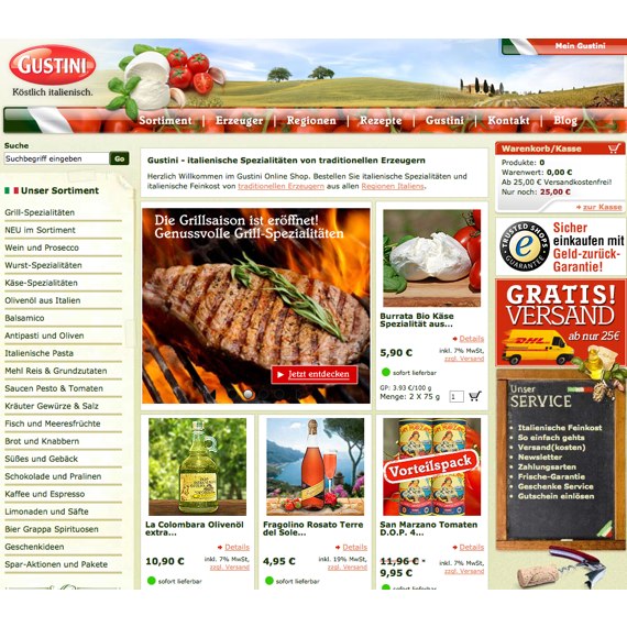 Die Webseite vom Gustini.de Shop
