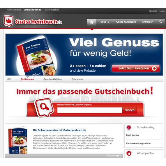 Die Webseite vom Gutscheinbuch.de Shop