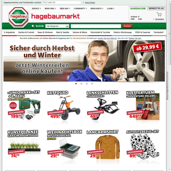 Die Webseite vom Hagebau.de Shop