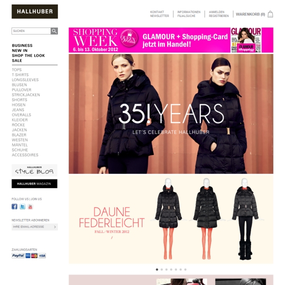 Die Webseite vom HALLHUBER.de Shop