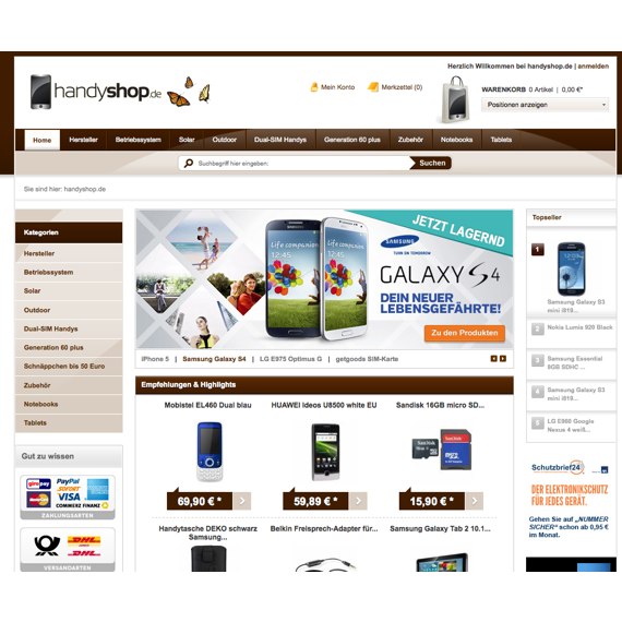 Die Webseite vom Handyshop.de Shop