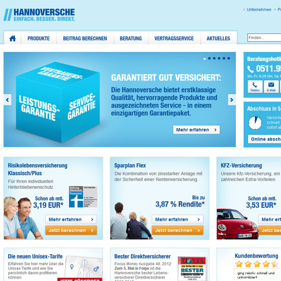 Die Webseite vom Hannoversche.de Shop