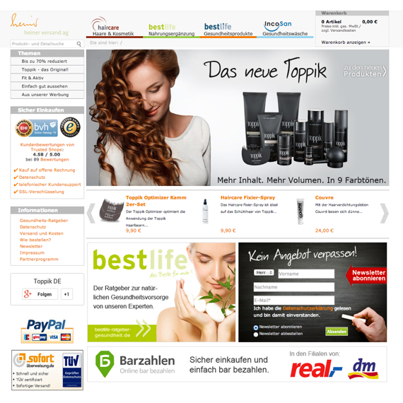Die Webseite vom Heiner-Versand.de Shop