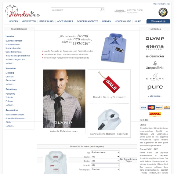 Die Webseite vom Hemdenbox.de Shop