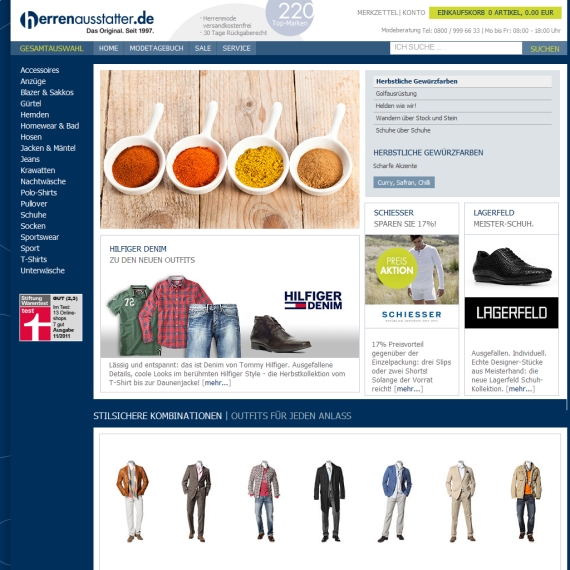Die Webseite vom Herrenausstatter.de Shop