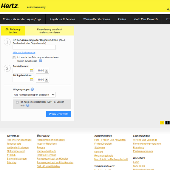 Die Webseite vom Hertz.de Shop