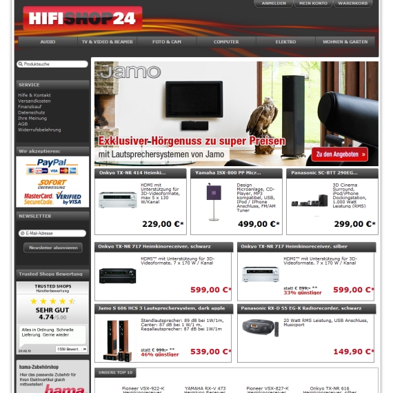 Die Webseite vom HifiShop24.de Shop