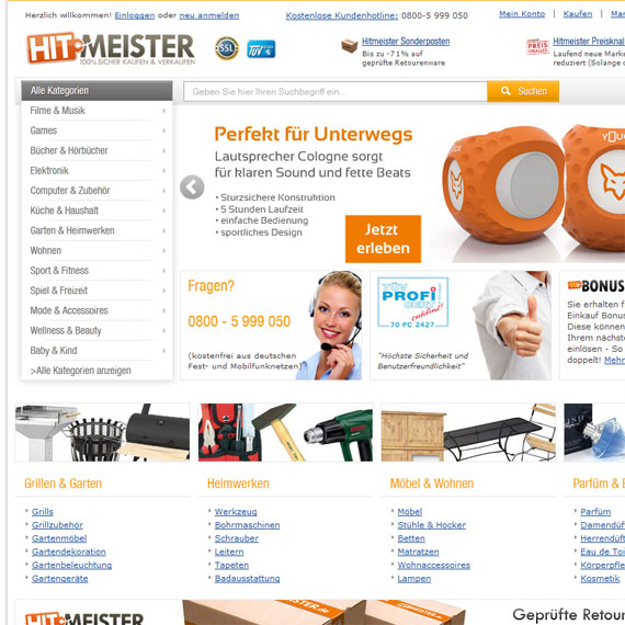 Die Webseite vom Hitmeister.de Shop