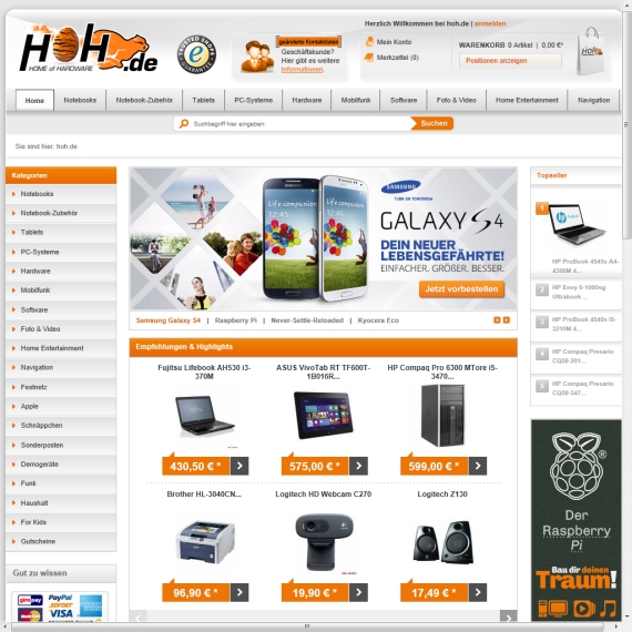 Die Webseite vom HoH.de Shop