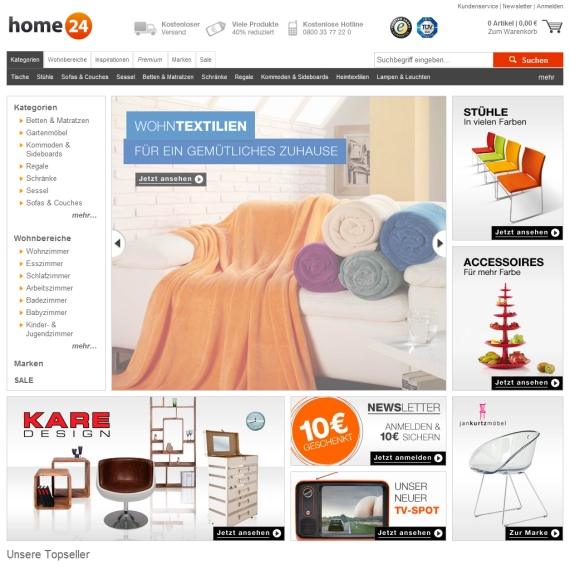 Die Webseite vom home24.de Shop