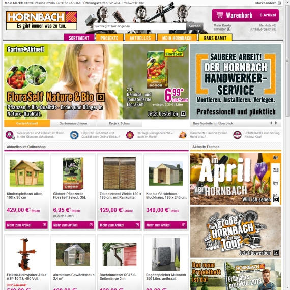 Die Webseite vom Hornbach.de Shop