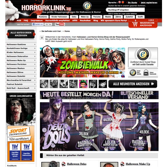 Die Webseite vom Horrorklinik.de Shop