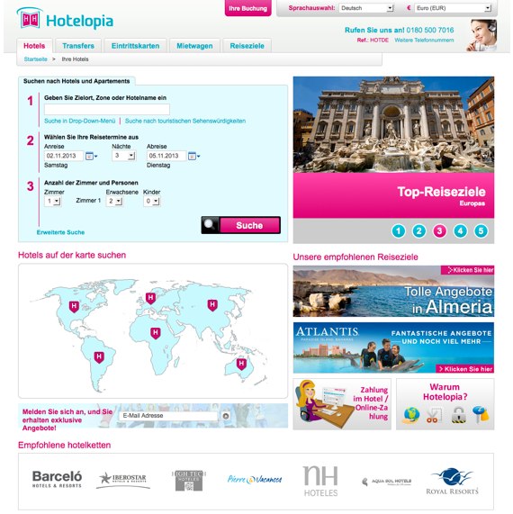 Die Webseite vom Hotelopia.de Shop