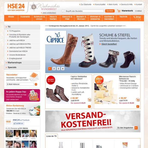 Die Webseite vom HSE24.de Shop