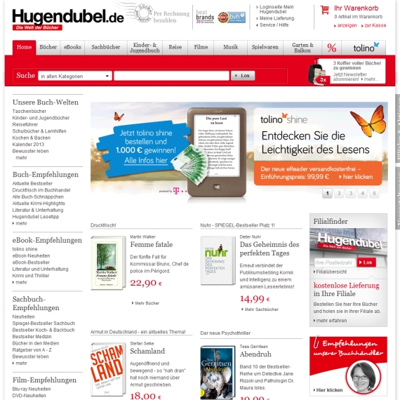 Die Webseite vom Hugendubel.de Shop