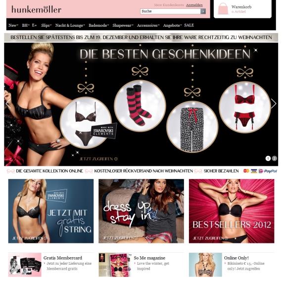 Die Webseite vom Hunkemoller.de Shop