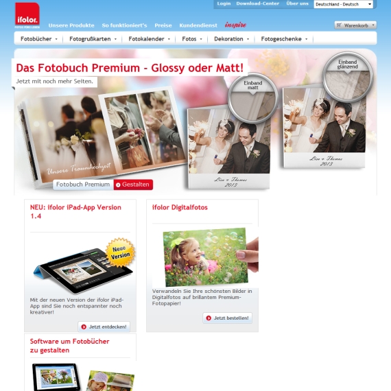 Die Webseite vom Ifolor.de Shop