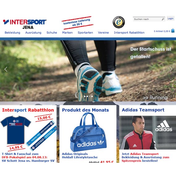 Die Webseite vom Intersport-Jena.de Shop
