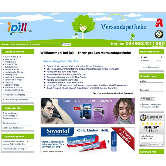 Die Webseite vom iPill.de Shop