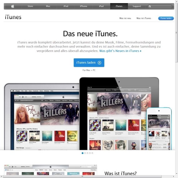 Die Webseite vom iTunes.de Shop