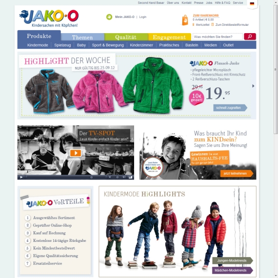 Die Webseite vom JAKO-O.de Shop