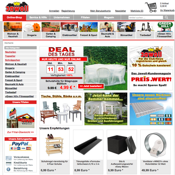 Die Webseite vom Jawoll.de Shop