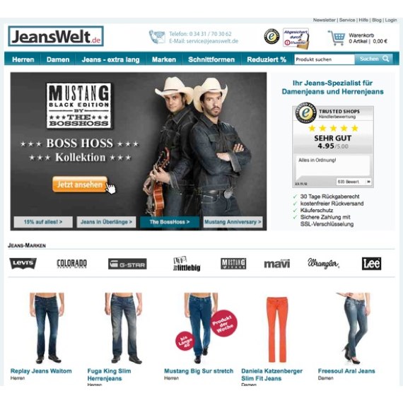 Die Webseite vom Jeanswelt.de Shop