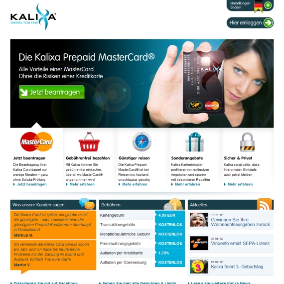 Die Webseite vom Kalixa.com Shop