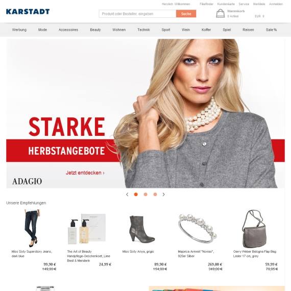 Die Webseite vom Karstadt.de Shop