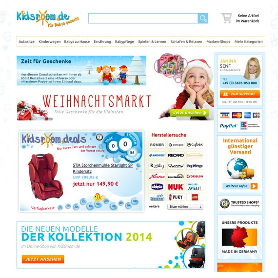 Die Webseite vom kidsroom.de Shop