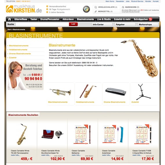 Die Webseite vom Kirstein.de Shop