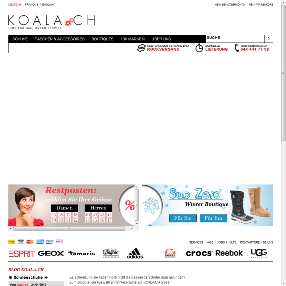 Die Webseite vom Koala.ch Shop